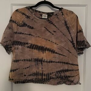 Victorias Secret PINK cropped tshirt, XL, tie dye, brown/black